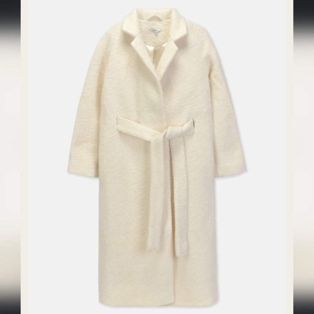 Ganni Fenn Wool Belted Coat in Egret